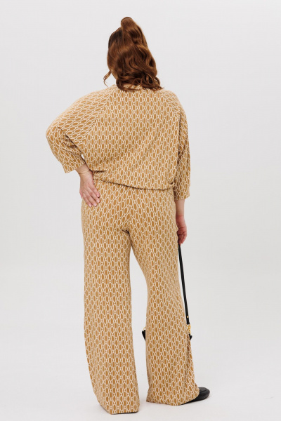 Бежевый костюм из вискозы и трикотажа с прямыми брюками Michel chic 1403 экрю - фото 5