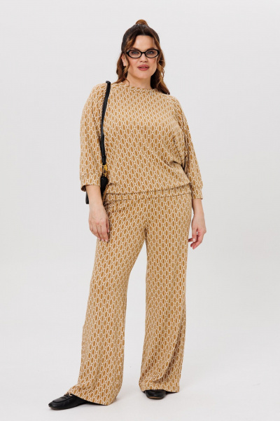 Бежевый костюм из вискозы и трикотажа с прямыми брюками Michel chic 1403 экрю - фото 3