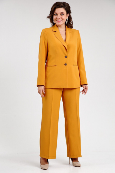 Двухпредметный костюм из текстиля с набедренной косынкой и элегантным жакетом SMilaLine М-25302 горчица - фото 3