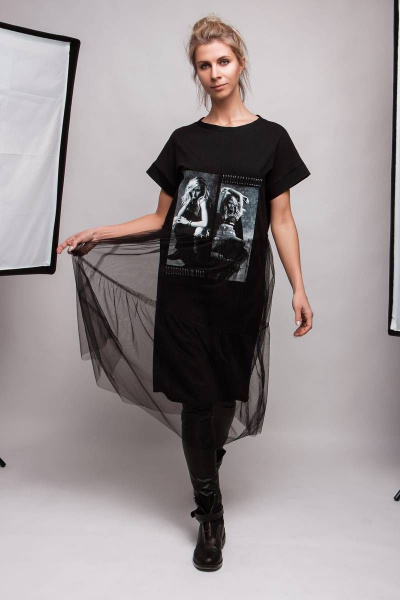 Платье свободного кроя с принтом и металлическими булавками BUNABOUTIQUE 2045 - фото 1