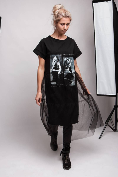 Платье свободного кроя с принтом и металлическими булавками BUNABOUTIQUE 2045 - фото 4