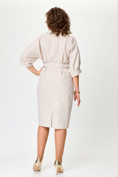Женское платье из жаккарда со спущенной линией плеч и поясом Bonna Image 976 бежевый - фото 8