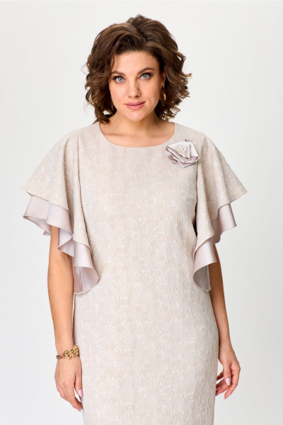 Женское нарядное платье из жаккарда с воланами на рукавах и съемным цветком Bonna Image 963 бежевый - фото 7
