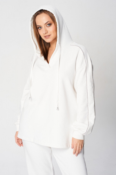 Демисезонный спортивный комплект из трикотажа с капюшоном и карманами Диомант 2039 молочный - фото 9