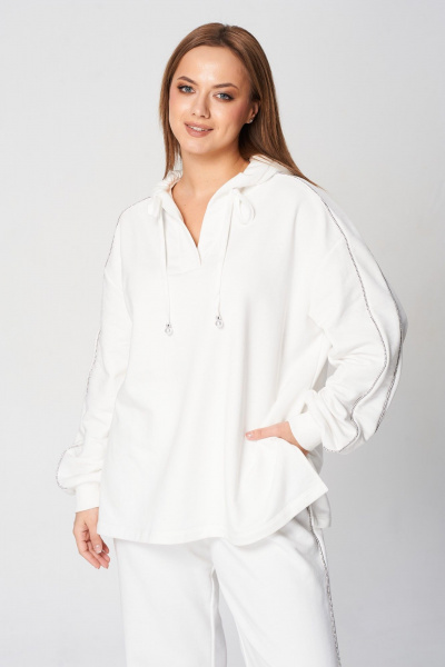 Демисезонный спортивный комплект из трикотажа с капюшоном и карманами Диомант 2039 молочный - фото 7