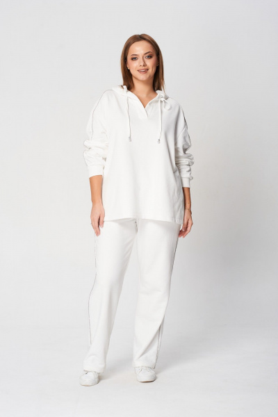 Демисезонный спортивный комплект из трикотажа с капюшоном и карманами Диомант 2039 молочный - фото 1