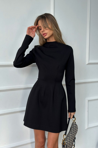 Элегантное приталенное платье из текстиля со сборкой и молнией на спинке THE.WOMAN 0282 черный - фото 1