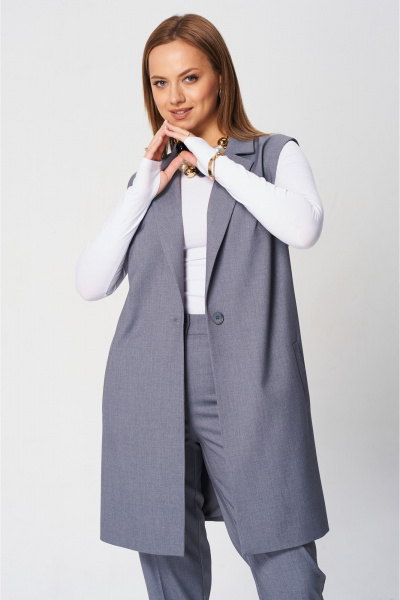 Брюки и жилет деловой комплекта из текстиля SandyNa 130560 дымчато-серый - фото 4