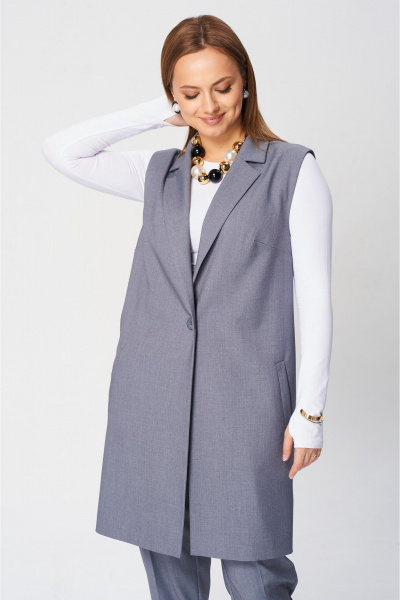 Брюки и жилет деловой комплекта из текстиля SandyNa 130560 дымчато-серый - фото 3