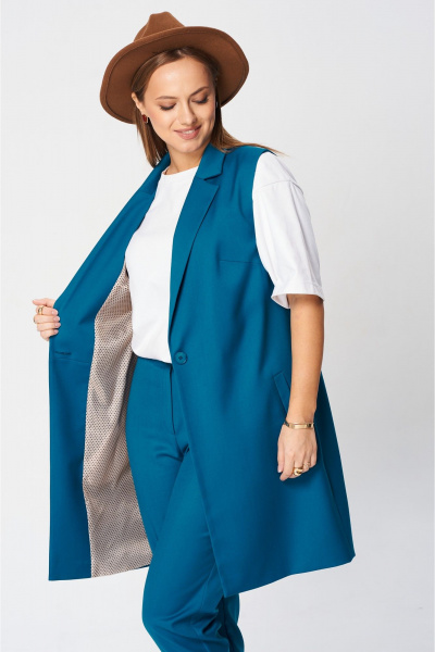 Брюки и жилет деловой комплекта из текстиля SandyNa 130560 новая_морская_волна - фото 3
