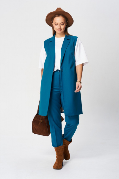 Брюки и жилет деловой комплекта из текстиля SandyNa 130560 новая_морская_волна - фото 2