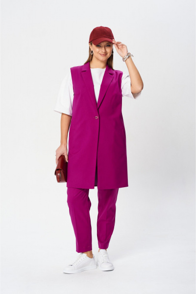 Брюки и жилет деловой комплекта из текстиля SandyNa 130560 фуксия - фото 2