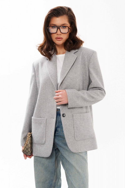 Демисезонный жакет на пуговицах из текстиля с шерстью Панда 11230 серый - фото 2