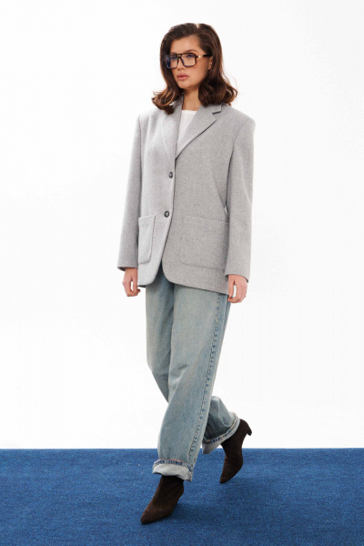 Демисезонный жакет на пуговицах из текстиля с шерстью Панда 11230 серый - фото 5