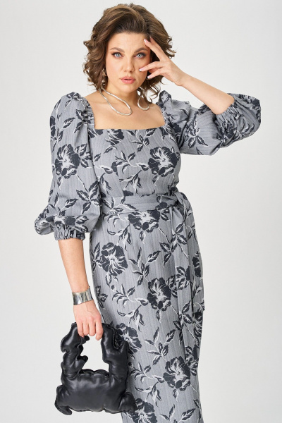 Платье серое приталенное коктейльное с поясом Angelina & Сo 1206 - фото 8