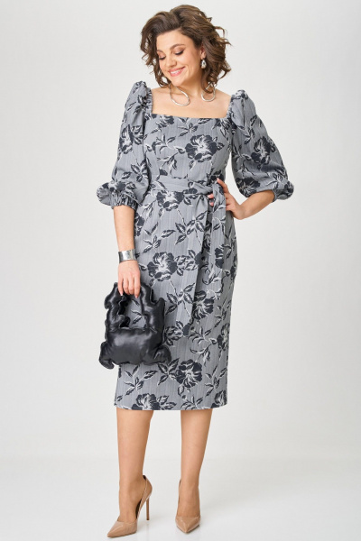 Платье серое приталенное коктейльное с поясом Angelina & Сo 1206 - фото 6