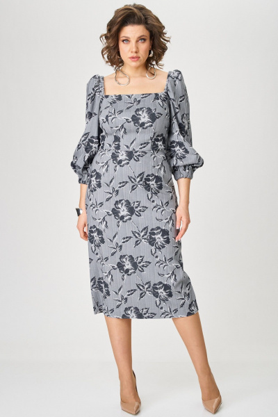 Платье серое приталенное коктейльное с поясом Angelina & Сo 1206 - фото 4