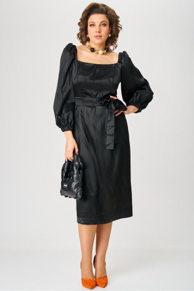 Платье черное облегающее с разрезом и поясом Angelina & Сo 1208 - фото 4