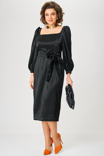 Платье черное облегающее с разрезом и поясом Angelina & Сo 1208 - фото 2