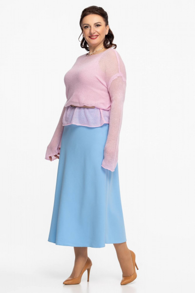 Голубая юбка-клеш, по косой, эластан, офисная и повседневная Дорофея 223 голубой - фото 1