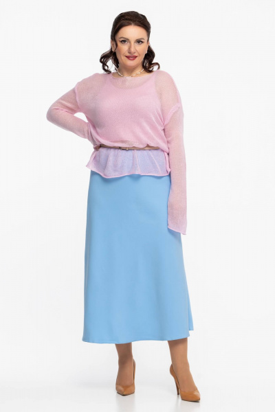 Голубая юбка-клеш, по косой, эластан, офисная и повседневная Дорофея 223 голубой - фото 3