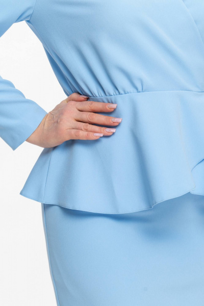 Нарядный костюм с юбкой и блузкой, батал, вечерний, стильный образ Дорофея 624-1 голубой - фото 10