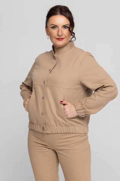 Джинсовый бомбер, бежевый, комфортный, на каждый день, демисезон Дорофея 453 песочный - фото 1