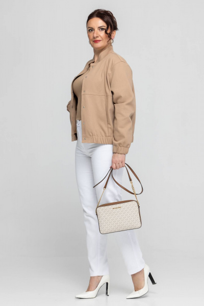 Джинсовый бомбер, бежевый, комфортный, на каждый день, демисезон Дорофея 453 песочный - фото 9