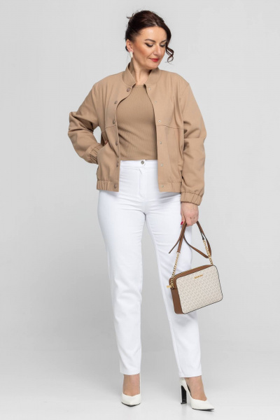 Джинсовый бомбер, бежевый, комфортный, на каждый день, демисезон Дорофея 453 песочный - фото 8