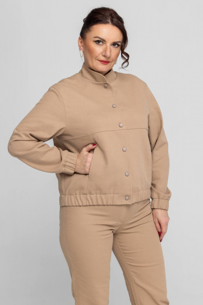 Джинсовый бомбер, бежевый, комфортный, на каждый день, демисезон Дорофея 453 песочный - фото 5