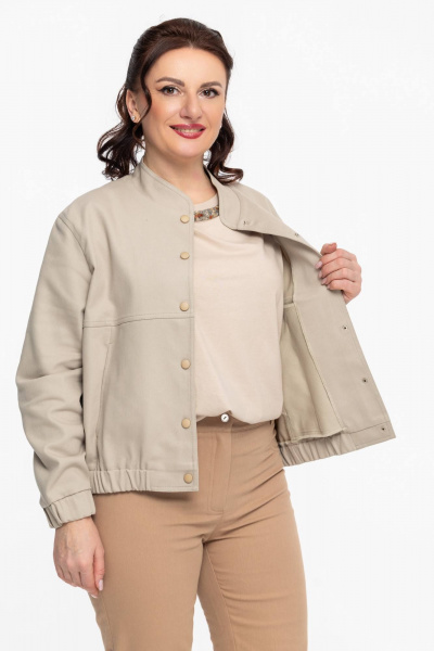 Джинсовый бомбер, бежевый, стильный, на каждый день, демисезон Дорофея 453 оливковый - фото 2
