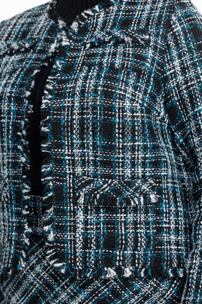 Короткий жакет из твида, деловой стиль, на каждый день, демисезон Дорофея 446 черный,изумрудный - фото 9