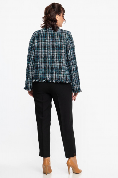 Короткий жакет из твида, деловой стиль, на каждый день, демисезон Дорофея 446 черный,изумрудный - фото 8