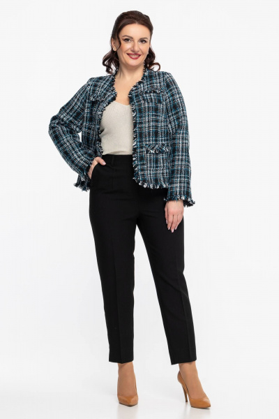 Короткий жакет из твида, деловой стиль, на каждый день, демисезон Дорофея 446 черный,изумрудный - фото 7