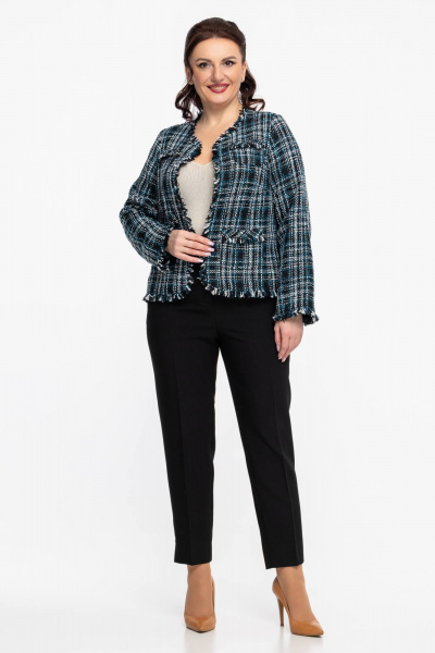 Короткий жакет из твида, деловой стиль, на каждый день, демисезон Дорофея 446 черный,изумрудный - фото 6