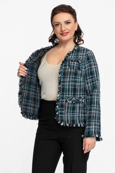 Короткий жакет из твида, деловой стиль, на каждый день, демисезон Дорофея 446 черный,изумрудный - фото 4
