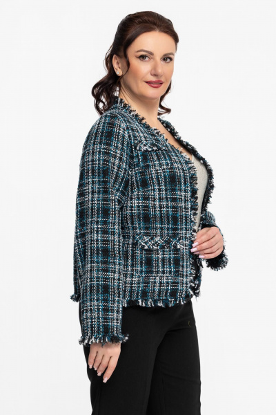 Короткий жакет из твида, деловой стиль, на каждый день, демисезон Дорофея 446 черный,изумрудный - фото 3