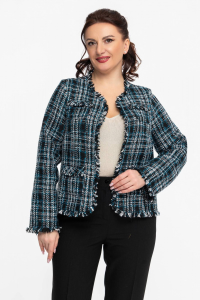 Короткий жакет из твида, деловой стиль, на каждый день, демисезон Дорофея 446 черный,изумрудный - фото 2