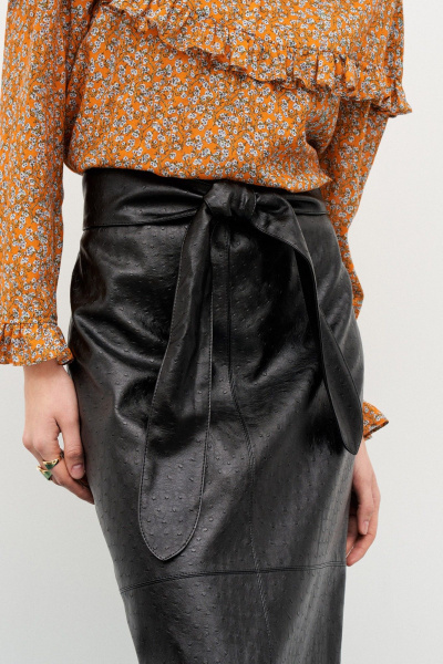 Черная кожаная юбка-карандаш, на меху, классика, молодежный стиль C. of PAPAYA NEW 1659 черный - фото 5