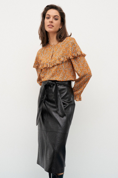 Черная кожаная юбка-карандаш, на меху, классика, молодежный стиль C. of PAPAYA NEW 1659 черный - фото 4