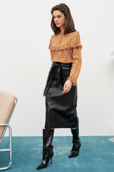 Черная кожаная юбка-карандаш, на меху, классика, молодежный стиль C. of PAPAYA NEW 1659 черный - фото 3