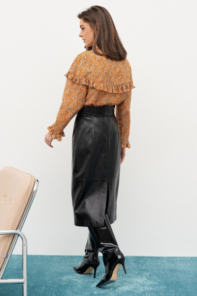 Черная кожаная юбка-карандаш, на меху, классика, молодежный стиль C. of PAPAYA NEW 1659 черный - фото 2