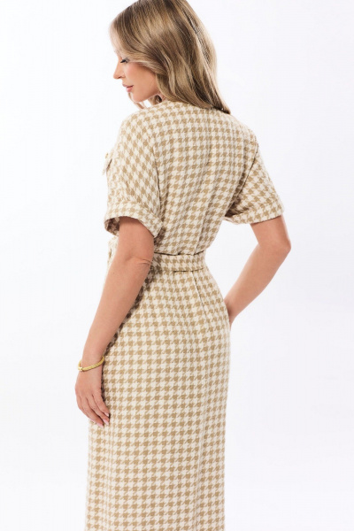 Платье с V-образным вырезом, хлопок, трикотаж, универсальное Golden Valley 44106 бежевый - фото 3