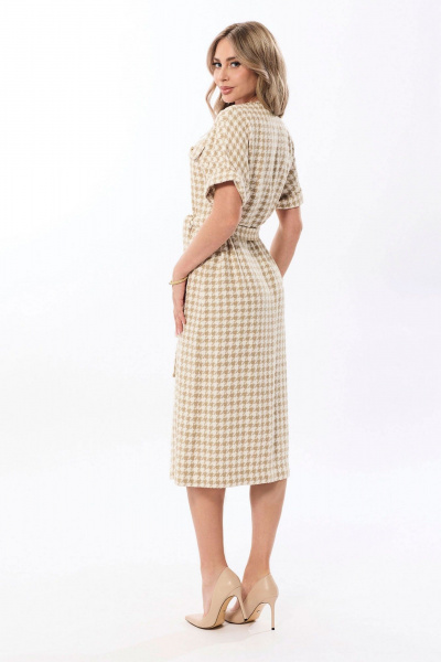 Платье с V-образным вырезом, хлопок, трикотаж, универсальное Golden Valley 44106 бежевый - фото 2