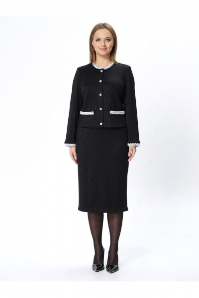 Деловой костюм жакет и юбка в черном трикотажевом стиле Пинск-Стиль 213 черный - фото 6