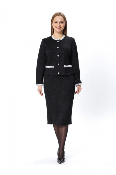 Деловой костюм жакет и юбка в черном трикотажевом стиле Пинск-Стиль 213 черный - фото 1