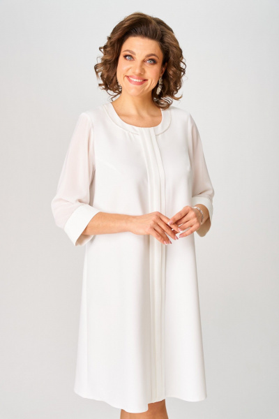 Нарядное двухслойное платье из легкого шифона БАГРЯНИЦА 5080 белый - фото 4