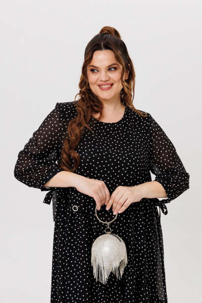 Черное платье на торжество из шифона с воланами Michel chic 2164 черный,горох - фото 8