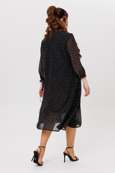 Черное платье на торжество из шифона с воланами Michel chic 2164 черный,горох - фото 7