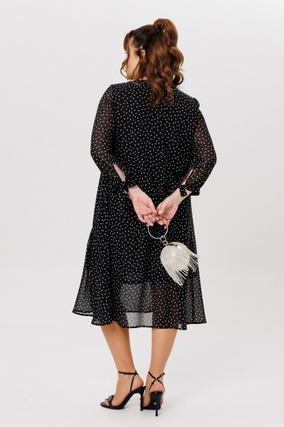 Черное платье на торжество из шифона с воланами Michel chic 2164 черный,горох - фото 6